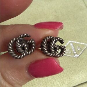 Gucci interlocking G motif aged sterling silver stud earrings